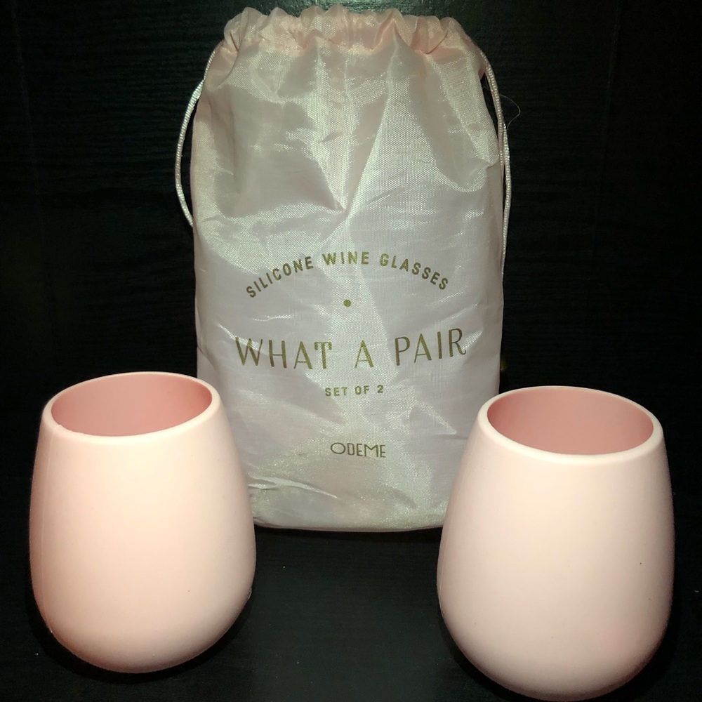 ODEME Silicone Blush Pink Wineglasses Cups Tumblers Picnic Set 2 Travel Bag